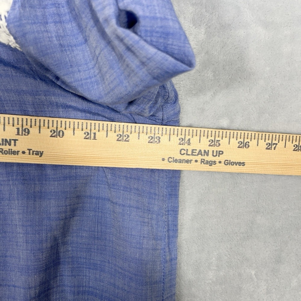 LOFT Crochet Lace Top Blouse L Blue Chambray 3/4 Bell Sleeve Boho‎ Peasant - Picture 7 of 12